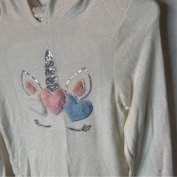 BtweenGirl’s White and Pink Unicorn Hoodie Sweatshirt Youth glitter sequins SZ 7 - Picture 5 of 11